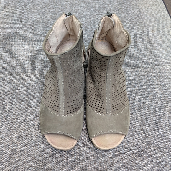 Earth Nubuck Perforated Peeptoe Booties - Picture 1 of 7